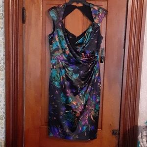 Black floral satin dress